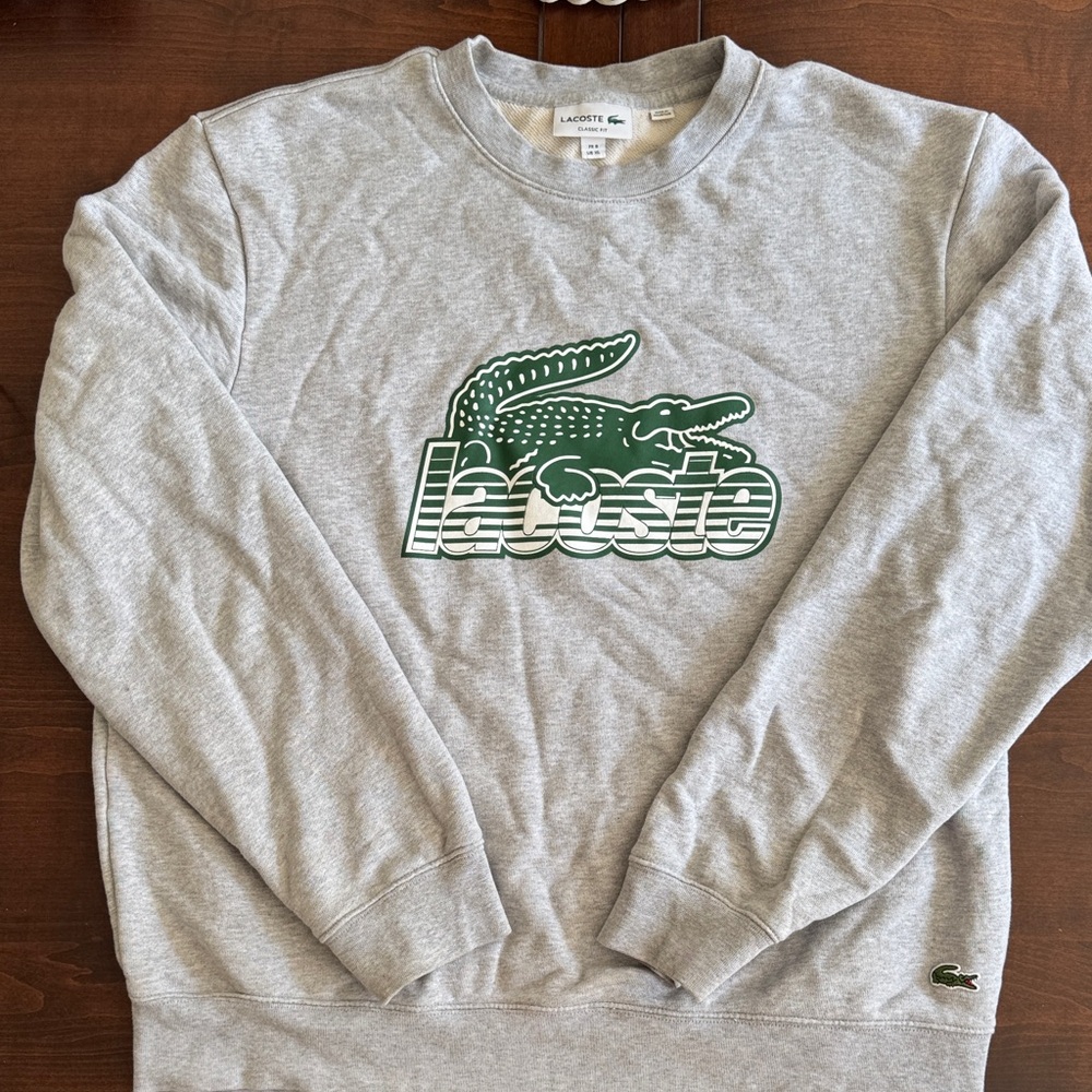 Lacoste Gray Sweatshirt with Green Crocodile Graphic